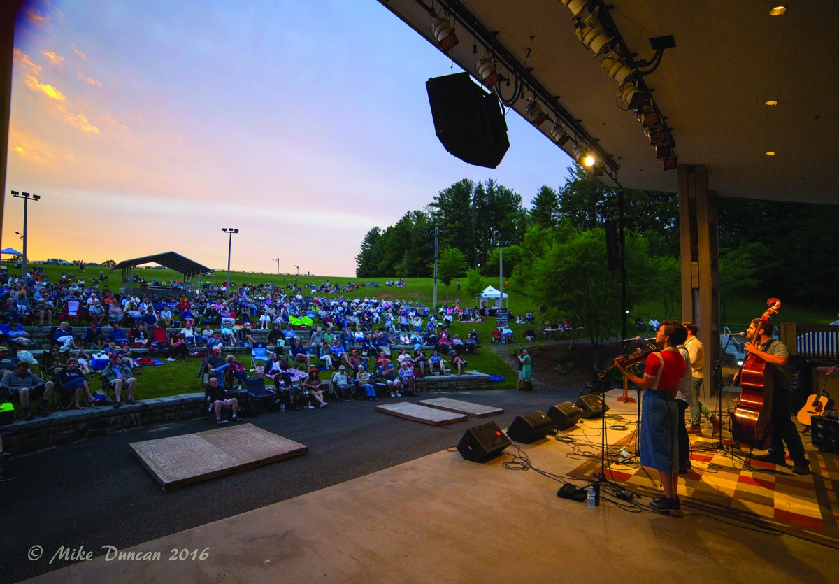 A view of performers and the audience from the stage at the Blue Ridge Music Center