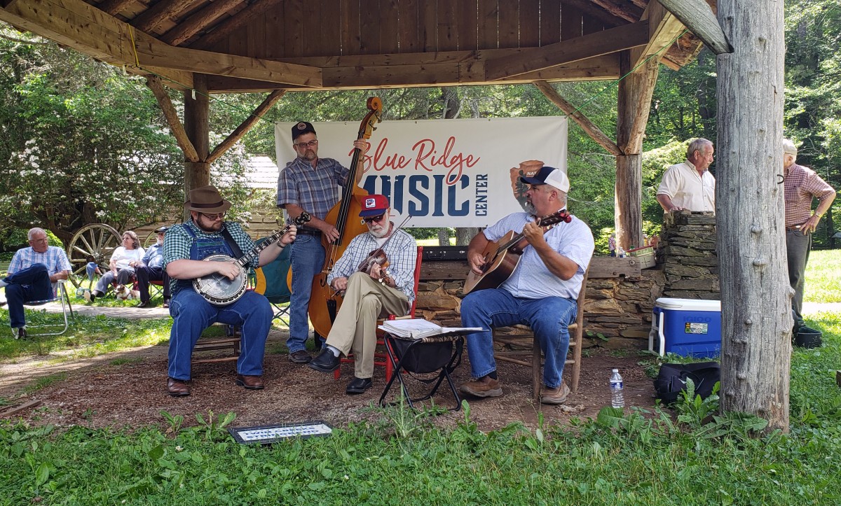 Twin Creeks String Band playing a Milepost Music session at Mabry Mill