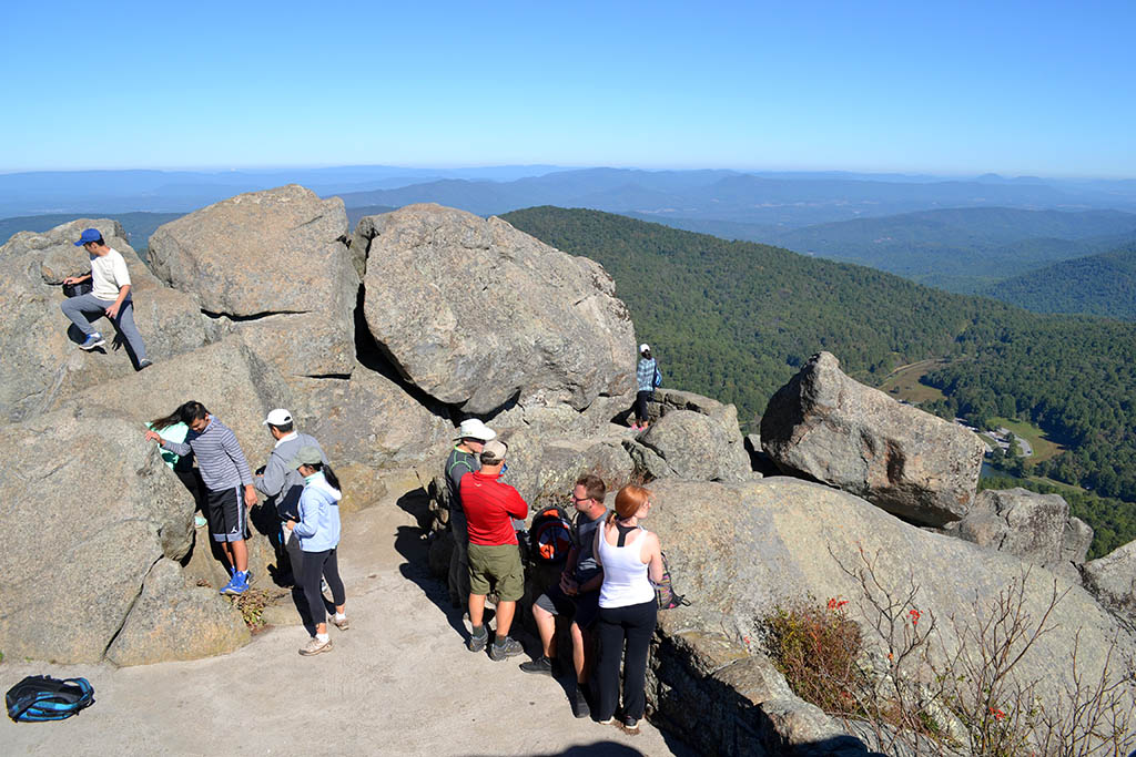 Visitors at Sharp Top Mountain in Virginia