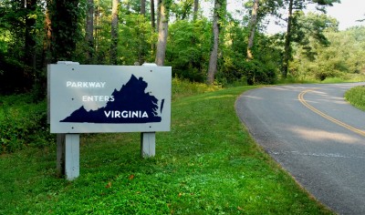 Signs marking location where Blue Ridge Parkway enters Virginia. Photo by Vicki Dameron