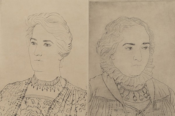 Image Credit: (left) Ben Silbert (1893-1940). Portrait of Dr. Claribel Cone, 1926. Etching on paper. 12.625 x 9.75 inches. 1950.1105. Weatherspoon Art Museum, the University of North Carolina at Greensboro, Bequest of Etta and Claribel Cone, 1949. (right)