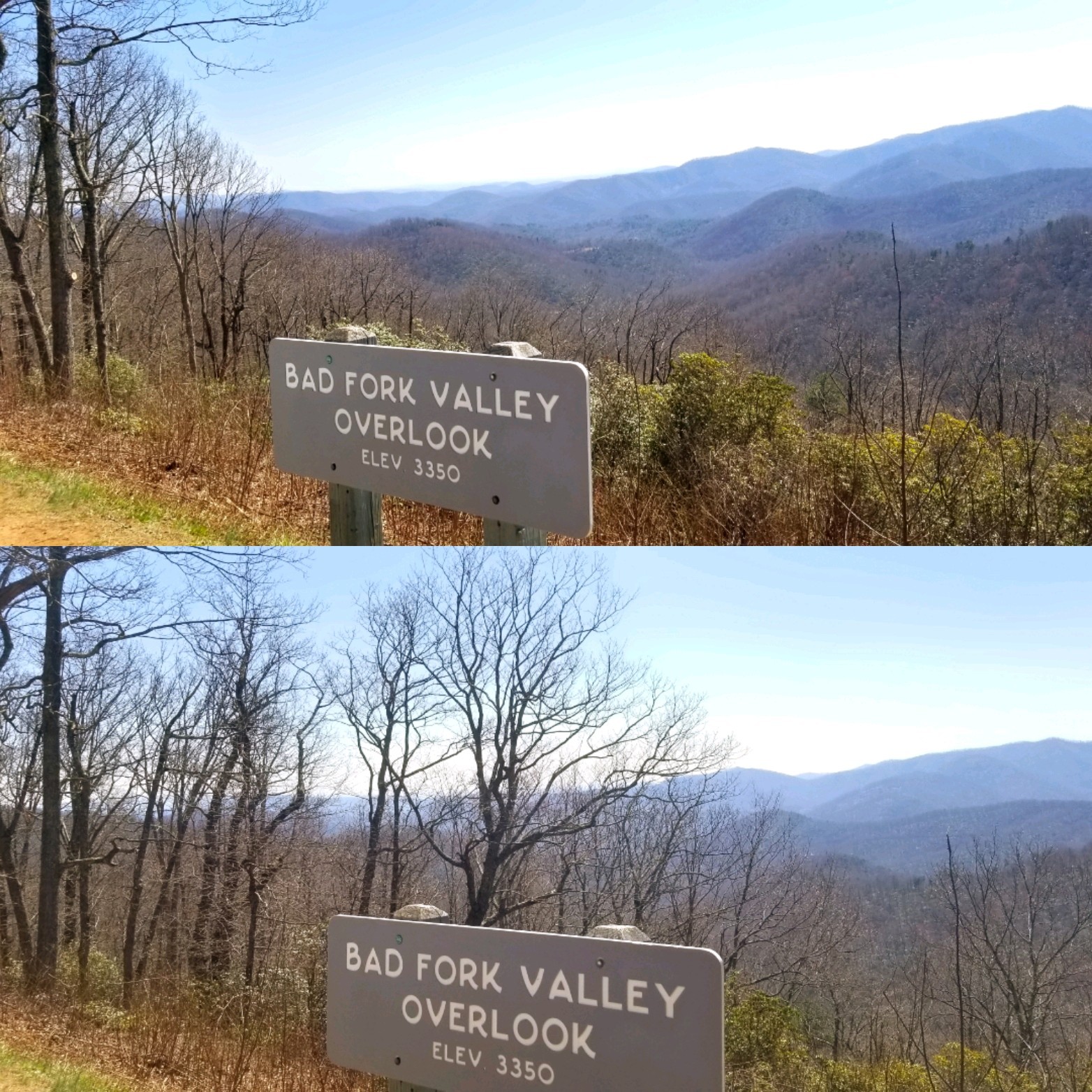 An overlook before arborists cleared the view (bottom) and after (top)