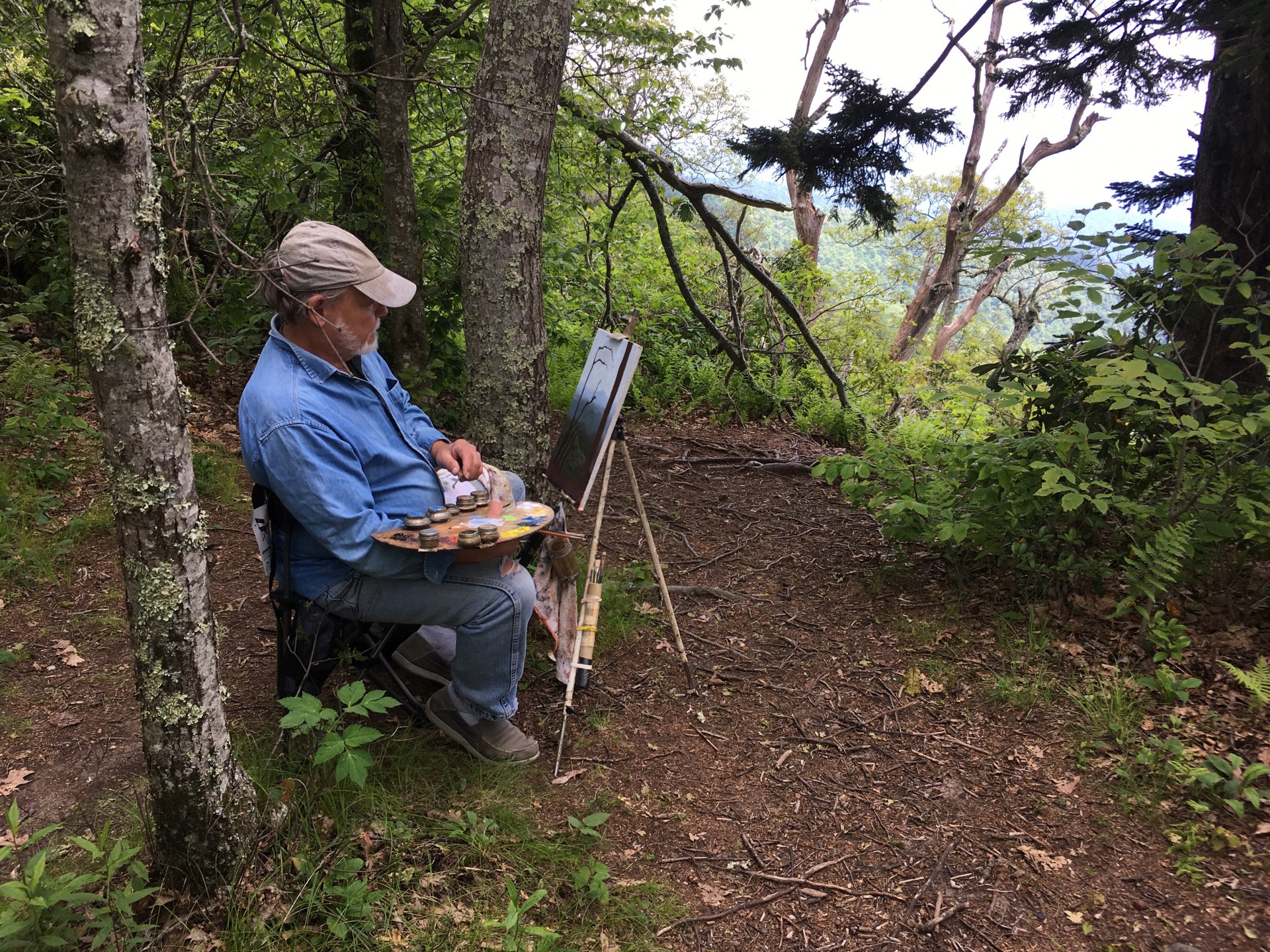 John Mac Kah painting outdoors on the Blue Ridge Parkway