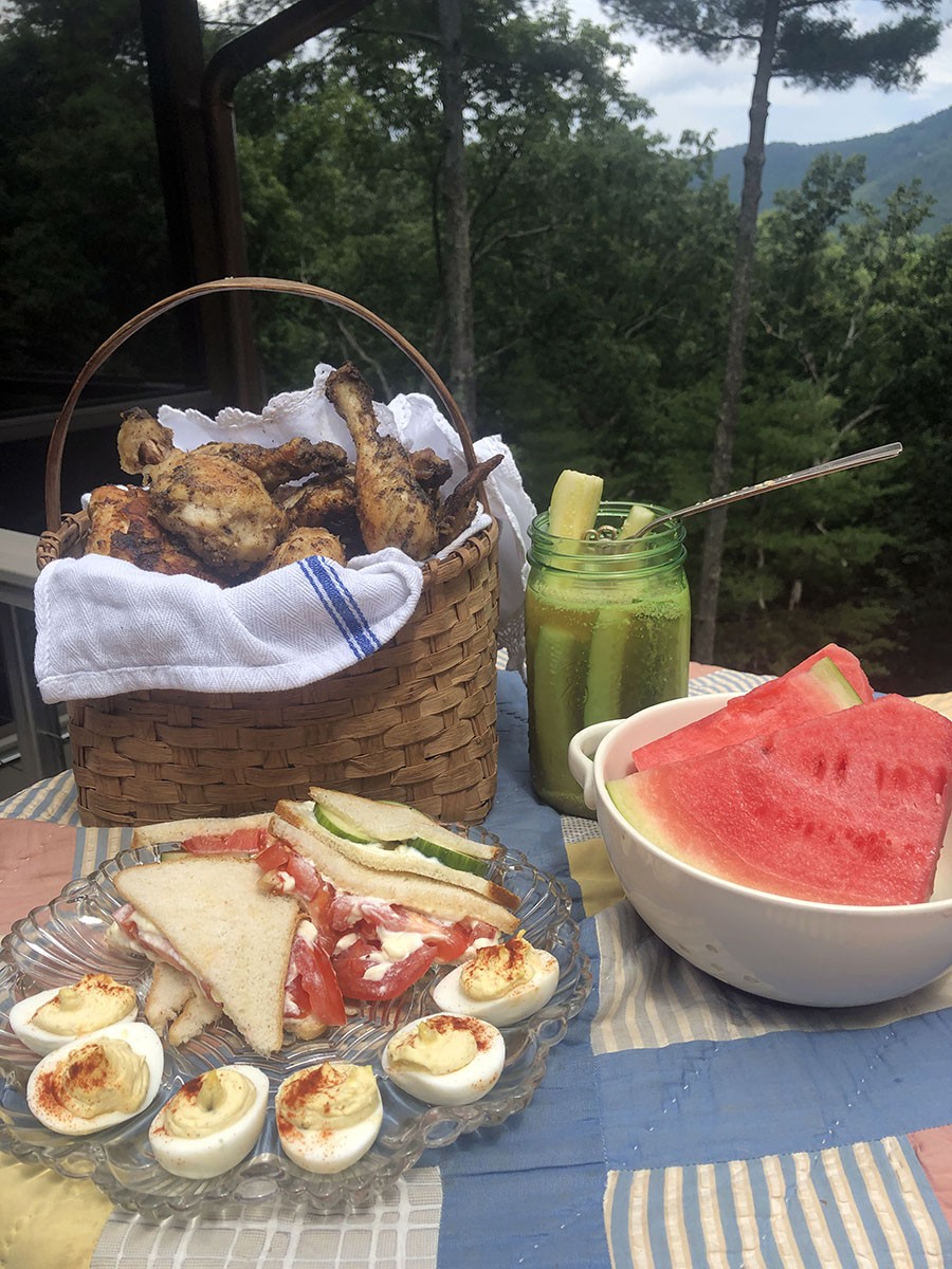 Classic picnic with chicken on the Blue Ridge Parkway